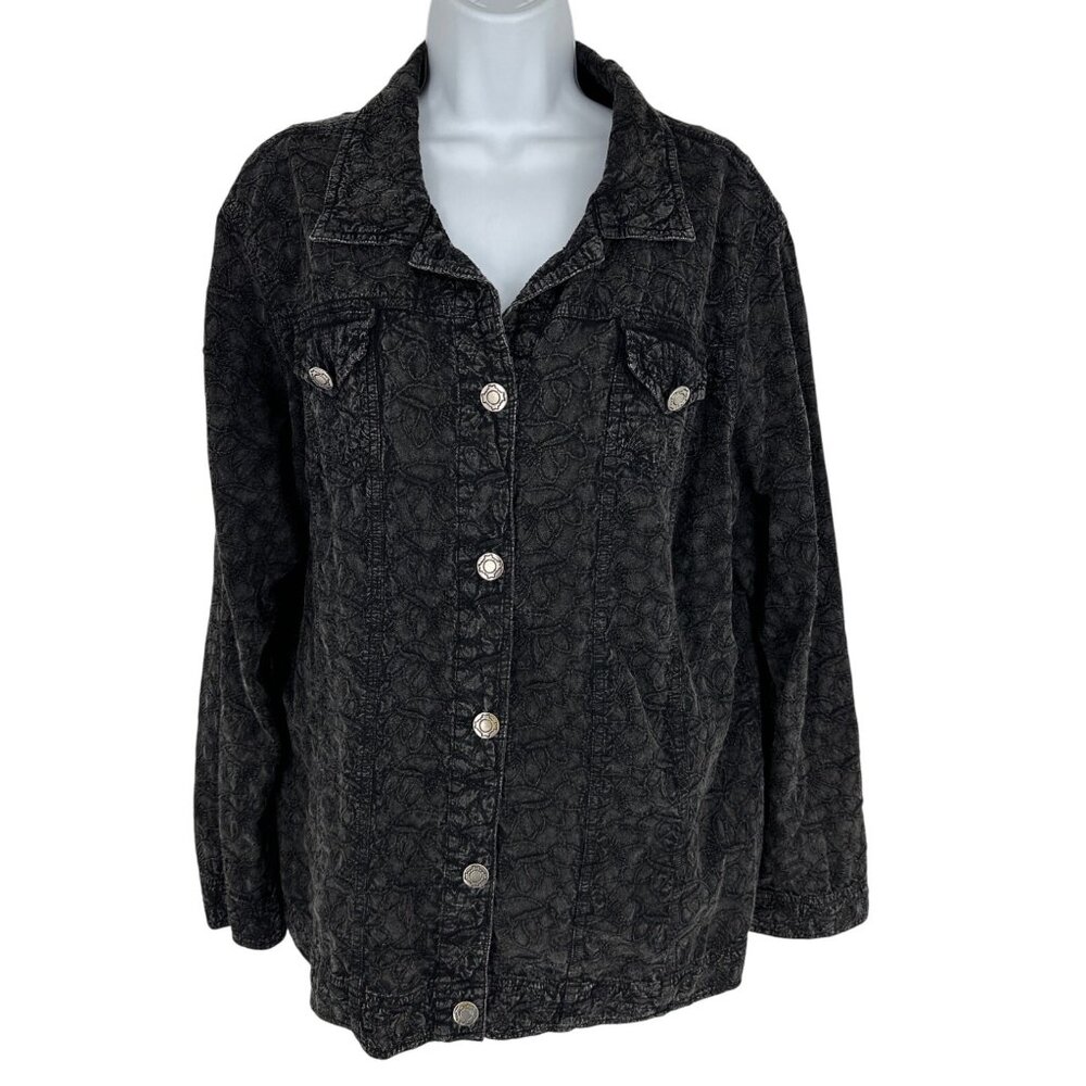 Additions By Chicos Faded Black Textured Button-Down Jacket Womens Size 3 US XL